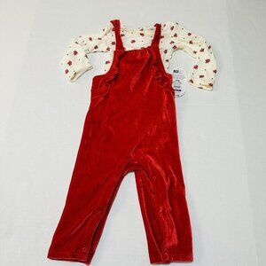 Baby Girl 18 Months Velour Overalls And Bodysuit Poinsettias Holiday Outfit